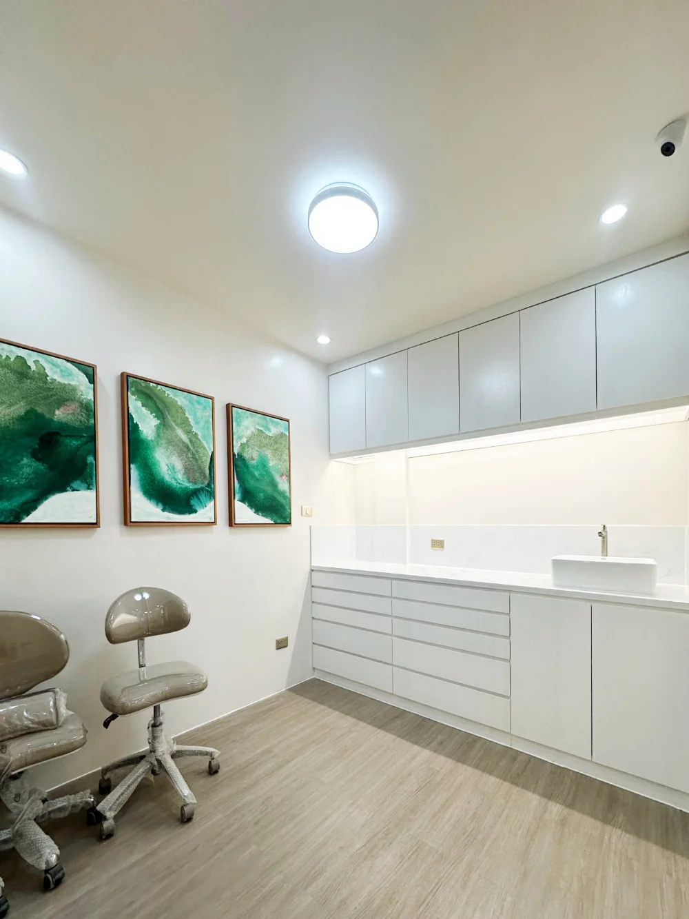 Sterilisation area with cabinetry and prep counter